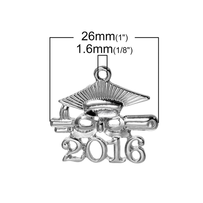 5 2016 Graduation Cap Charm Pendants, 2016 graduation charm, diploma and mortar board, chs2246