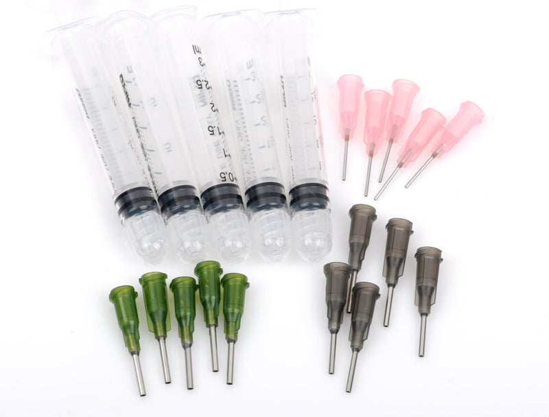 Assorted Luer Loc Tips and Glue Syringes, Crystal Ninja rhinestone pickup tool kit, 20, 16 and 14 gauge, 15 tips and 5 syringes tol0447