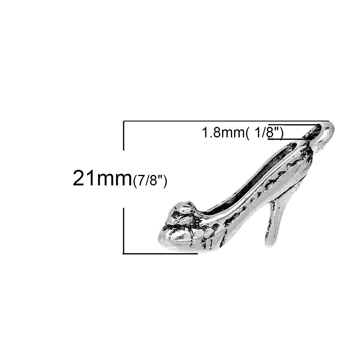 6 Fancy high heel shoe charms, antique silver charms, chs2252