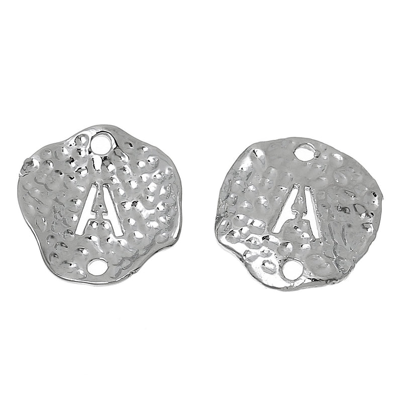 5 Silver letter A connector Charms, Monogram A Charms, Alphabet A, hammered metal, 1/2" diameter domed connector links, findings, chs2255