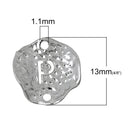 5 Silver letter P connector Charms, Monogram P Charms, Alphabet P, hammered metal, 1/2" diameter domed connector links, findings, c