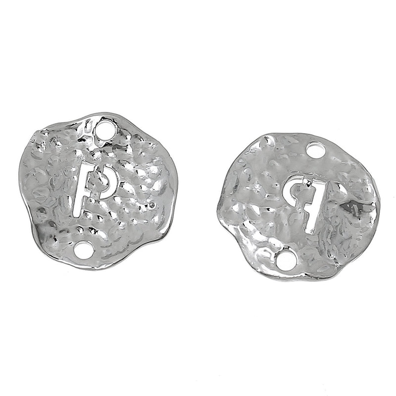 5 Silver letter P connector Charms, Monogram P Charms, Alphabet P, hammered metal, 1/2" diameter domed connector links, findings, c