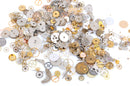 WATCH PARTS Assortment, Steampunk Watch Gears, Tiny Watch Parts, Brass Watch Parts, Copper and Silver Watch Gears, 50 gram box, fin0515
