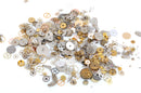 WATCH PARTS Assortment, Steampunk Watch Gears, Tiny Watch Parts, Brass Watch Parts, Copper and Silver Watch Gears, 50 gram box, fin0515