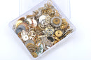WATCH PARTS Assortment, Steampunk Watch Gears, Tiny Watch Parts, Brass Watch Parts, Copper and Silver Watch Gears, 50 gram box, fin0515