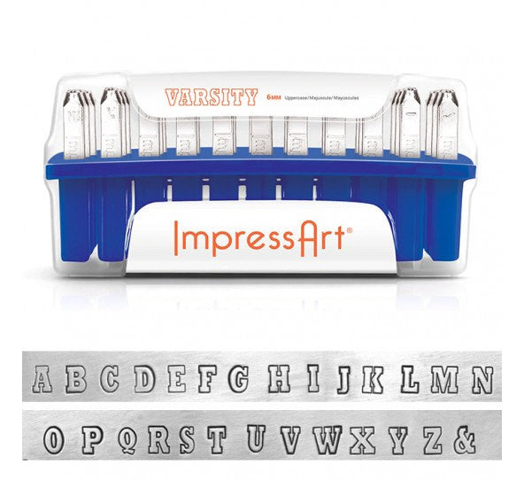 6mm UPPERCASE VARSITY Font Metal Stamps, ImpressArt Metal Alphabet Letter Stamping Set, Varsity Letter Monogram, new style box, tol0215b