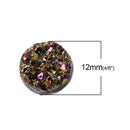 10 DRUZY CABOCHONS 12mm, Faux Druzy Cabochons, Round Resin Metallic AB Magenta, Gold with white back, cab0398a