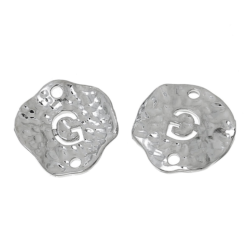 5 Silver letter G connector Charms, Monogram G Charms, Alphabet G, hammered metal, 1/2" diameter domed connector links, findings, chs2373