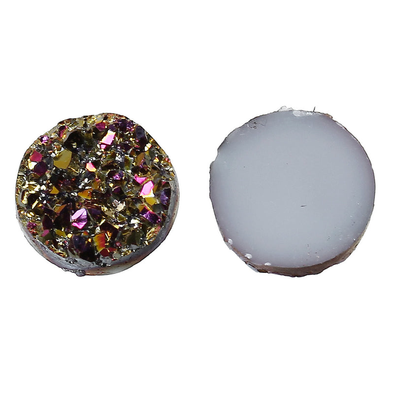 10 DRUZY CABOCHONS 12mm, Faux Druzy Cabochons, Round Resin Metallic AB Magenta, Gold with white back, cab0398a