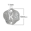 5 Silver letter K connector Charms, Monogram K Charms, Alphabet K, hammered metal, 1/2" diameter domed connector links, findings, chs2258