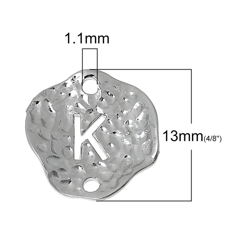 5 Silver letter K connector Charms, Monogram K Charms, Alphabet K, hammered metal, 1/2" diameter domed connector links, findings, chs2258