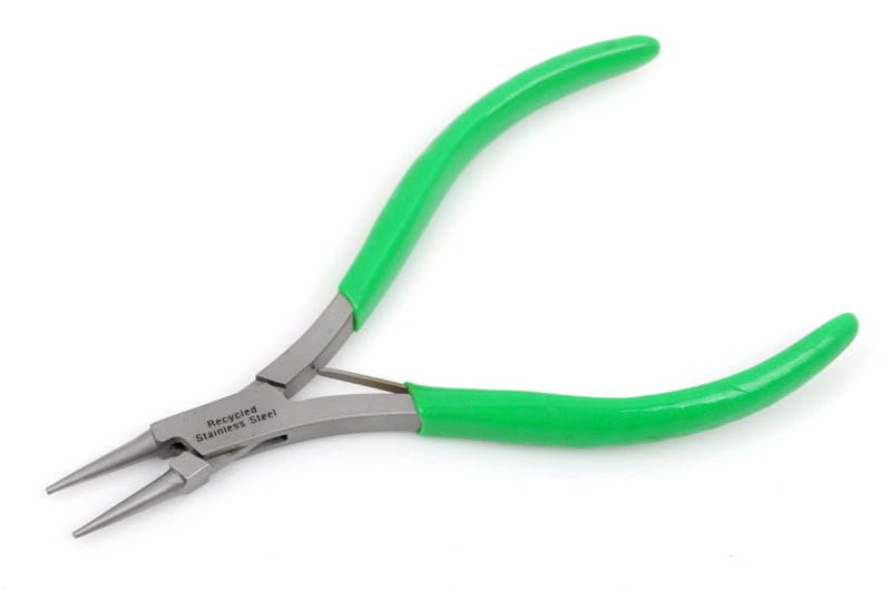 ROUND NOSE Jewelry Pliers, Eco Friendly Recycled Stainless Steel Round Nose Pliers, Chain Maille Green Non-slip Grip, Premium Grade, tol0463