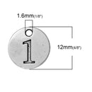 10 Number 1 (one) Antique Silver Carved Circle Disc Charm Pendant .  chs2268