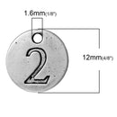 10 Number 2 (two) Antique Silver Carved Circle Disc Charm Pendant .  chs2269