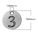 10 Number 3 (three) Antique Silver Carved Circle Disc Charm Pendant .  chs2270