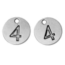 10 Number 4 (four) Antique Silver Carved Circle Disc Charm Pendant .  chs2271