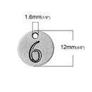 10 Number 6 (six) Antique Silver Carved Circle Disc Charm Pendant .  chs2273