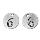 10 Number 6 (six) Antique Silver Carved Circle Disc Charm Pendant .  chs2273