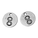 10 Number 8 (eight) Antique Silver Carved Circle Disc Charm Pendant .  chs2275