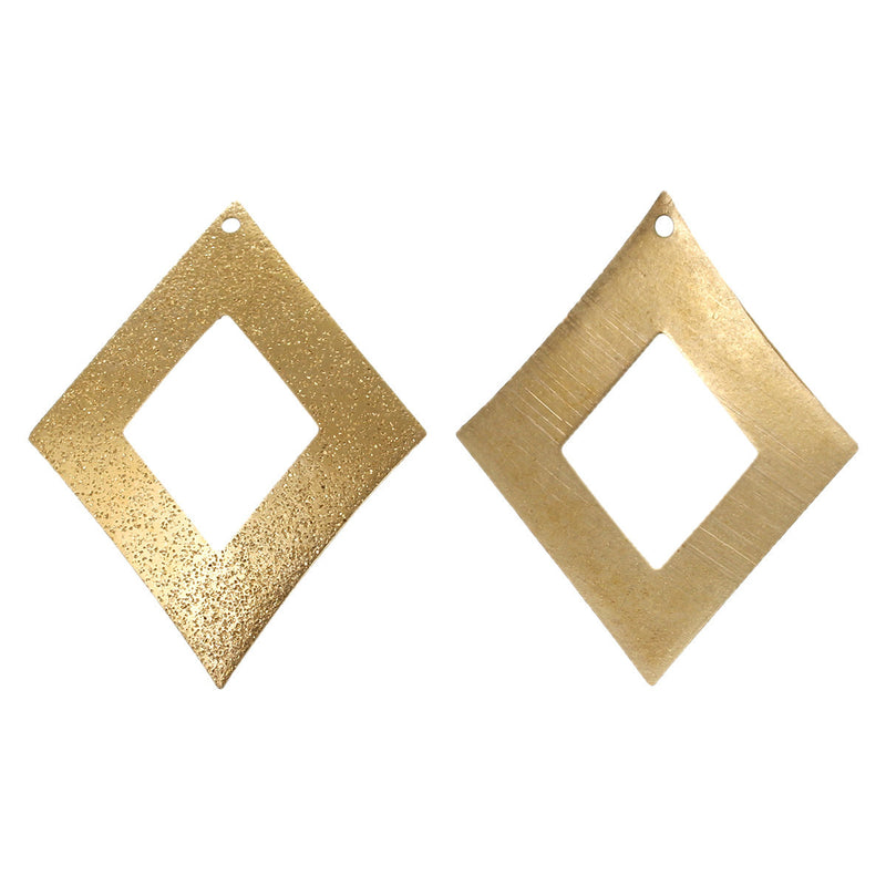 10 Brass Tone Stardust Charm Pendants, diamond rhombus shape, 1 hole, 44x34mm, chg0374