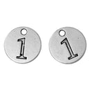 10 Number 1 (one) Antique Silver Carved Circle Disc Charm Pendant .  chs2268