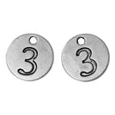 10 Number 3 (three) Antique Silver Carved Circle Disc Charm Pendant .  chs2270