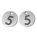 10 Number 5 (five) Antique Silver Carved Circle Disc Charm Pendant .  chs2272