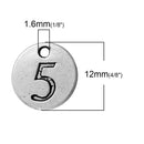 10 Number 5 (five) Antique Silver Carved Circle Disc Charm Pendant .  chs2272