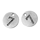 10 Number 7 (seven) Antique Silver Carved Circle Disc Charm Pendant .  chs2274