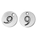 10 Number 9 (nine) Antique Silver Carved Circle Disc Charm Pendant .  chs2276