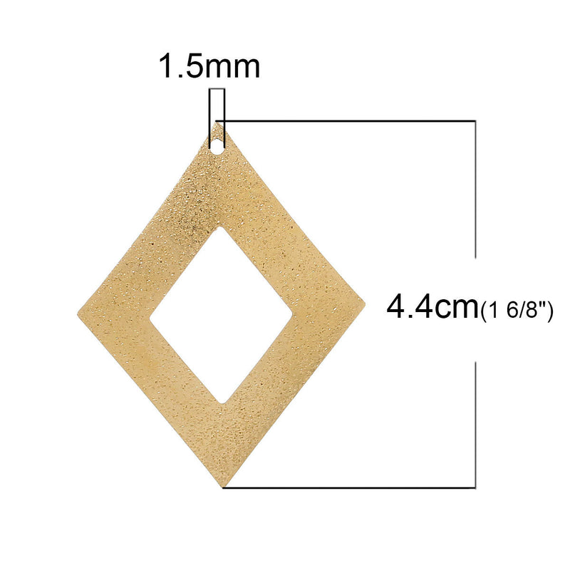 10 Brass Tone Stardust Charm Pendants, diamond rhombus shape, 1 hole, 44x34mm, chg0374