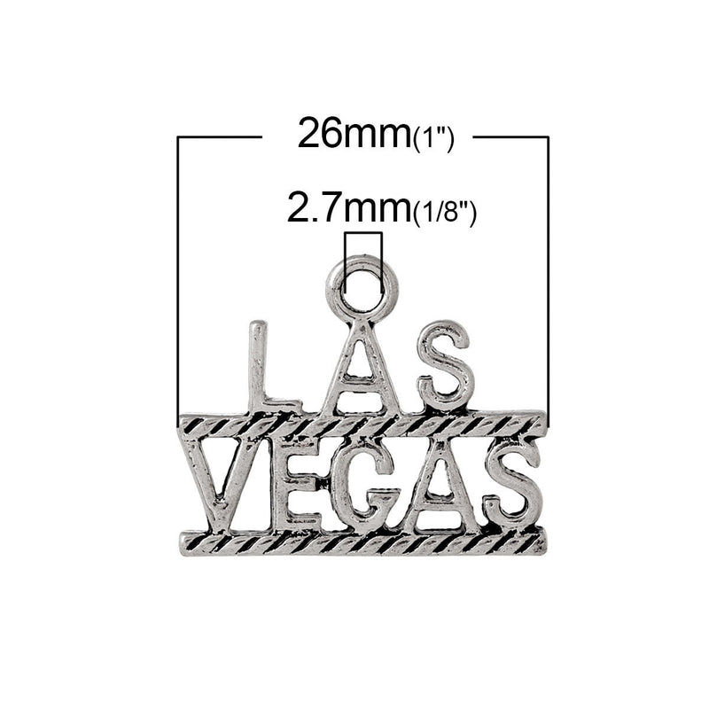 5 LAS VEGAS Antique Silver Charm Pendants, 26mm x 21mm, chs2265