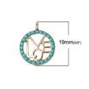 5 Gold Plated LOVE Charms, ringed in Turquoise Blue resin, Love circle charms, Love Pendants, cut out design, chg0372