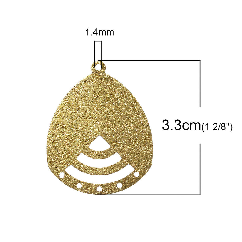 10 Gold Brass Stardust Charm Pendant Connectors, TEARDROP shape, 1 to 5 connector findings, brass findings, 33x26mm, chg0375