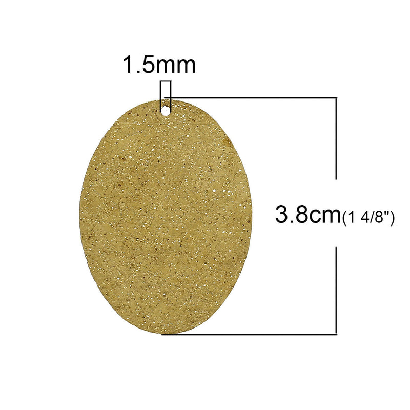 10 Gold Brass Stardust Charm Pendants, OVALS, 38mm x 28mm, chg0369