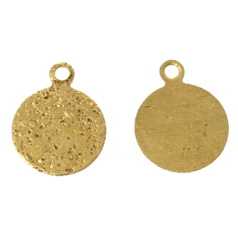 100 Gold Brass Stardust ROUND Charm Pendants, gold dot charms, 10mm x 8mm, bulk package, chg0367b