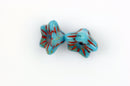 25 TURQUOISE with RED PICASSO Bell Flower Tulip Czech Glass Beads 9x6mm bgl1338