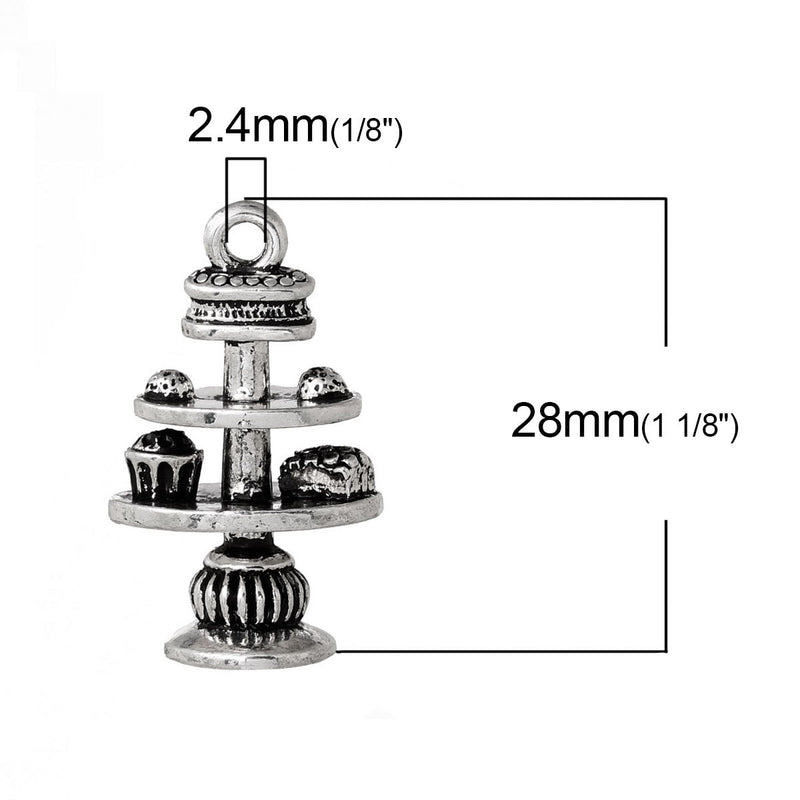 5 CUPCAKE DESSERT Tray Charm Pendants 28x17mm, cupcake tower pendant, cake charms, party favors, chs2290