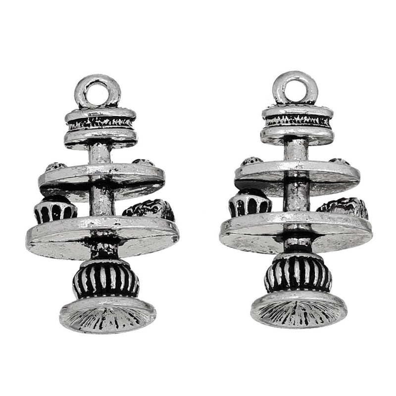 5 CUPCAKE DESSERT Tray Charm Pendants 28x17mm, cupcake tower pendant, cake charms, party favors, chs2290