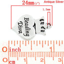 8 BEADING DIVA Charm Pendants, Heart with Crown, Antique Silver, 24x15mm,  chs2291