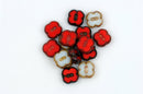 15 RED AND WHITE Poppy Flower Czech Glass Beads 12mm bgl1342