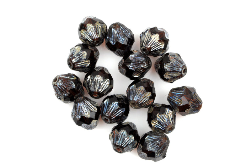 15 DARK AMBER PICASSO Baroque Bicone Czech Glass Beads 13mm bgl1343