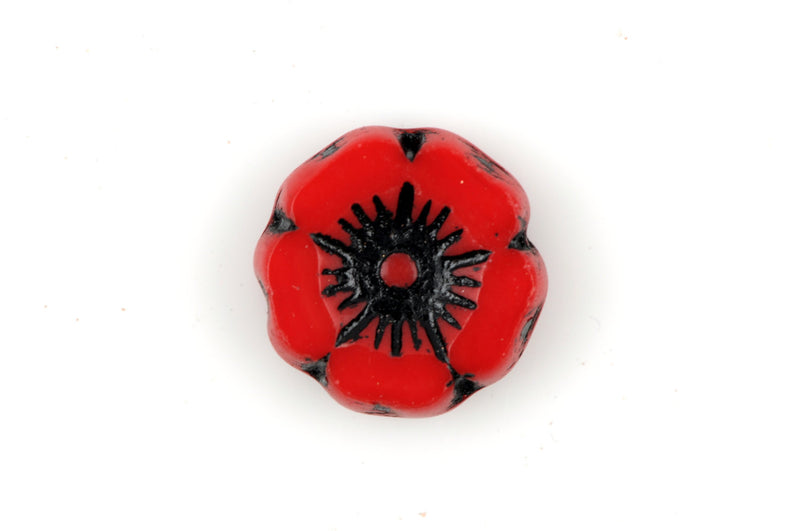 12 RED Poppy Flower Czech Glass Beads 12mm bgl1341
