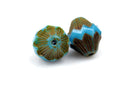 15 TURQUOISE with PICASSO Baroque Bicone Czech Glass Beads 13mm bgl1340