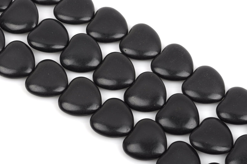 30mm Howlite Heart Beads, BLACK, Puffy Heart Beads, Puffed Heart Beads, full strand, 14 beads per strand, how0417