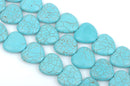 12mm Howlite Stone Beads TURQUOISE BLUE HEARTS, full strand, 38 beads  how0439