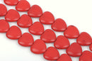 30mm Howlite Heart Beads, RED, Puffy Heart Beads, Puffed Heart Beads, full strand, 14 beads per strand, how0414