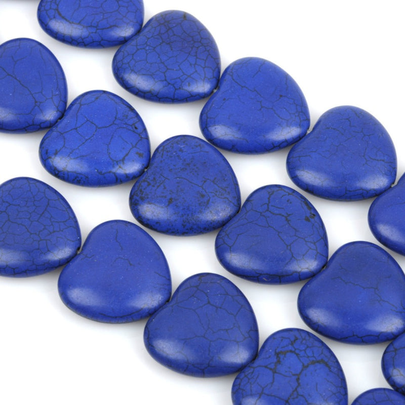 30mm Howlite Heart Beads, ROYAL BLUE, Puffy Heart Beads, Puffed Heart Beads, full strand, 14 beads per strand, how0416