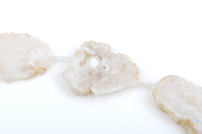 9 Large STARLIGHT WHITE DRUZY Natural Gemstone Quartz Geode Beads, Flat Round Slabs, 1-1/4" - 1-1/2", gdz0136