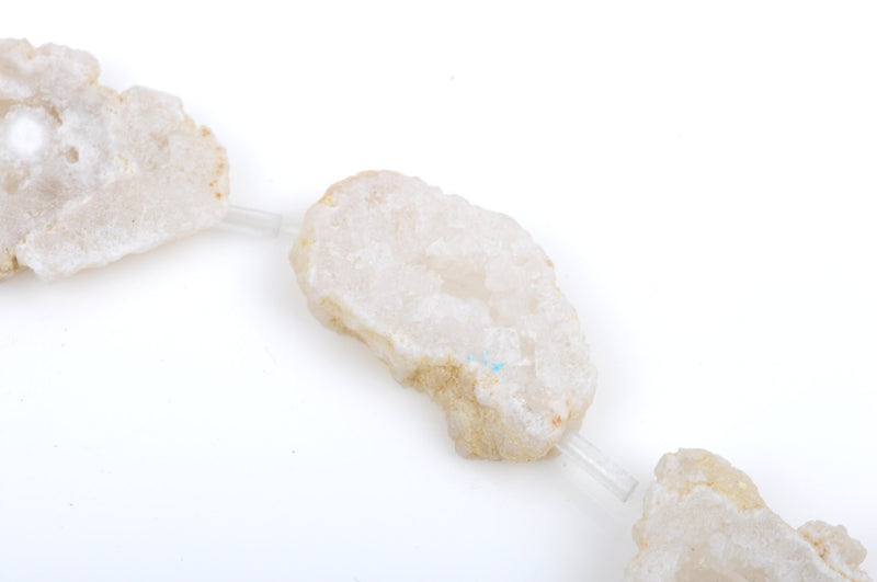 9 Large STARLIGHT WHITE DRUZY Natural Gemstone Quartz Geode Beads, Flat Round Slabs, 1-1/4" - 1-1/2", gdz0136